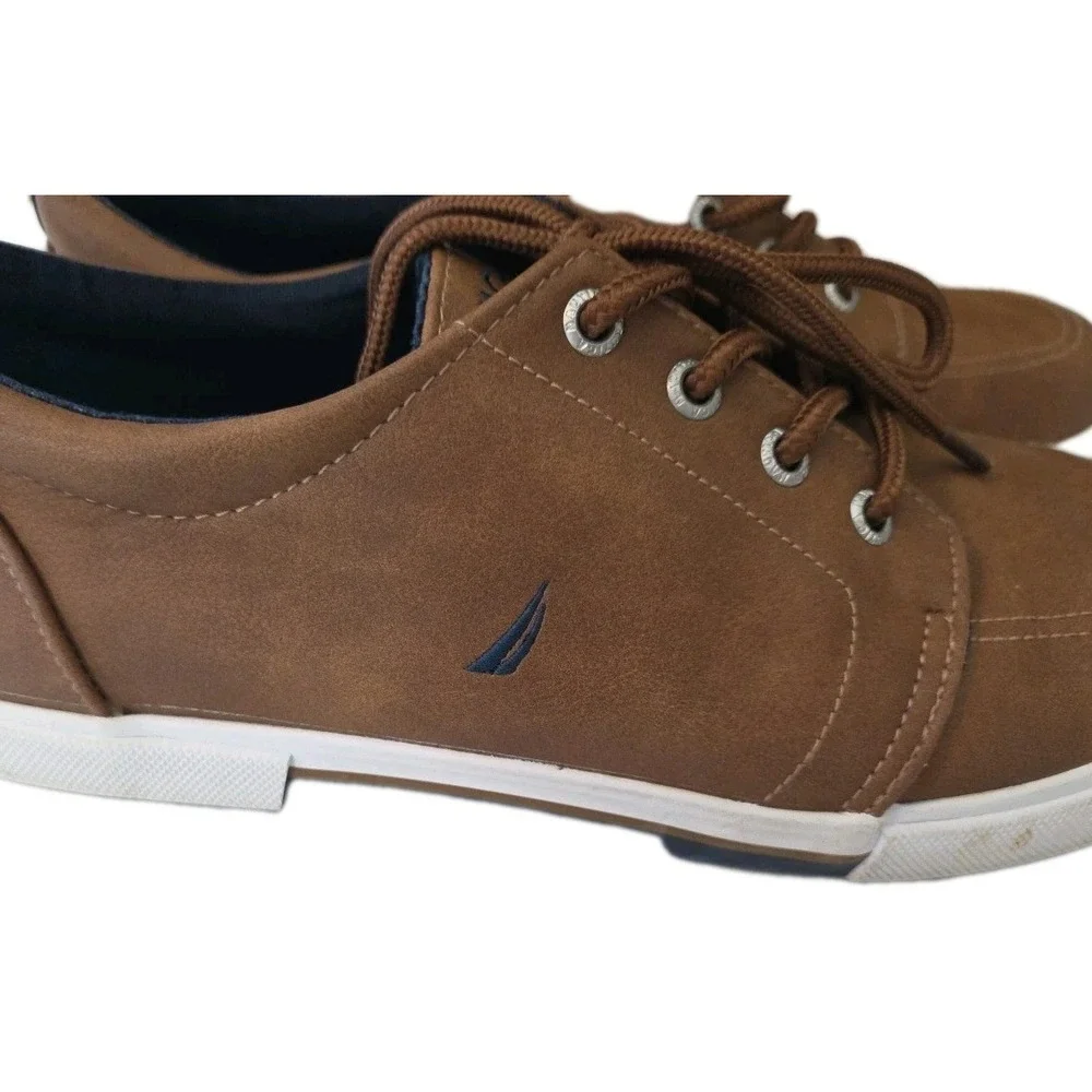 Boy's Size 6 Dress Shoes Brown Nautica Logo Berrian Sneakers Preppy Kids